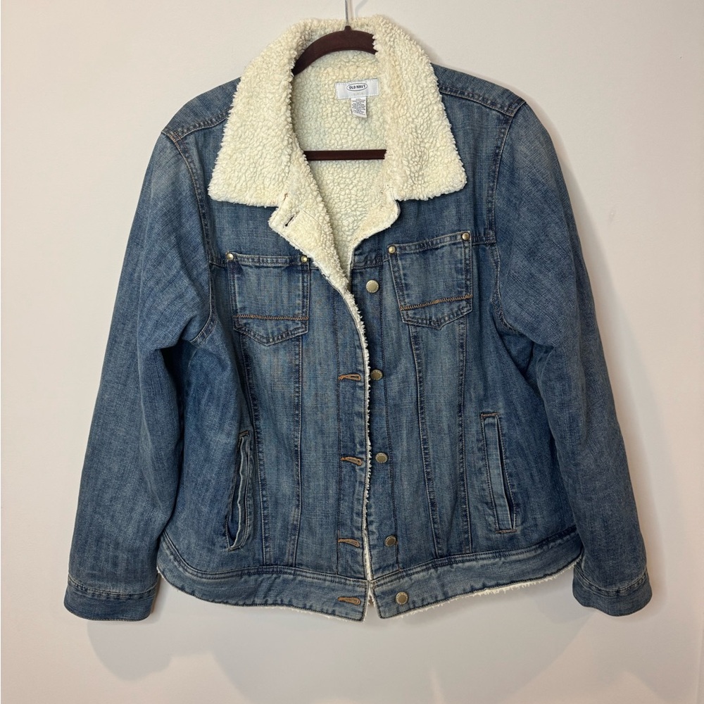 Old Navy Blue Denim Jacket with Cream Sherpa Lining XXL
